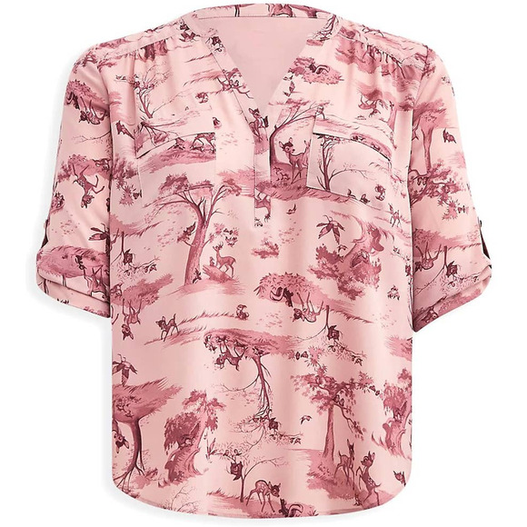 Torrid Disney 3 (3X 22/24) Pink Bambi Deer Forest Georgette Harper Blouse Shirt - Picture 1 of 4